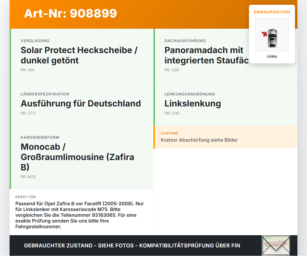 Opel Zafira B A05 05-08 Rückleuchte Rücklicht Heckleuchte Links orig Opel Zafira B A05 05-08 13.09.2007 93183065... Vorschau 3