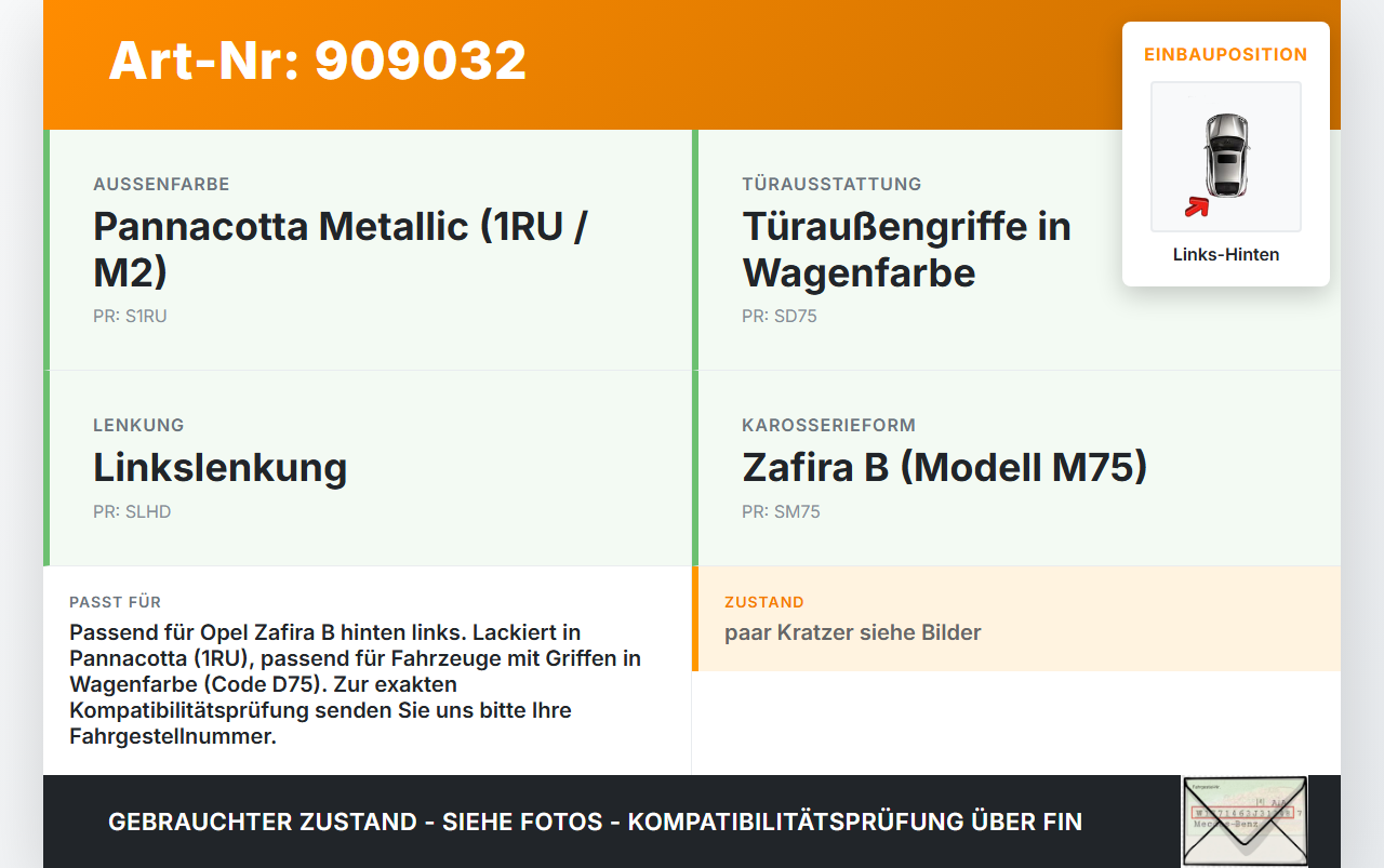 Opel Zafira B A05 05-08 Türgriff Klinke Griff aussen Links Hinten 1RU Opel Zafira B A05 05-08 13.09.2007 gebraucht Vorschau 3