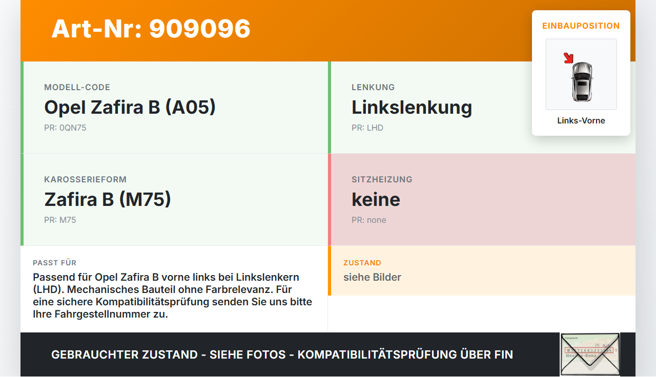 Opel Zafira B A05 05-08 Türfangband Türbremse Türanschlag Links Vorne Opel Zafira B A05 05-08 13.09.2007 13227947... Vorschau 3