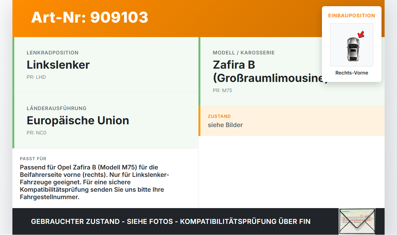Opel Zafira B A05 05-08 Türfangband Türbremse Türanschlag Rechts Vorne Opel Zafira B A05 05-08 13.09.2007 13227947... Vorschau 3