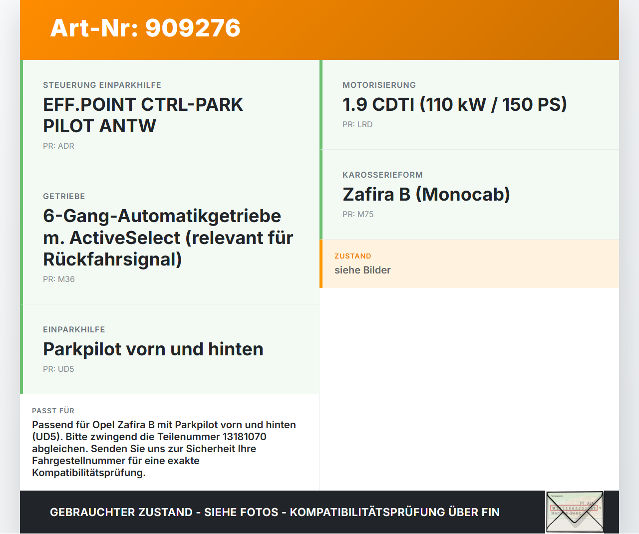 Opel Zafira B A05 05-08 Einparkhilfe PDC PTS Ein Park Hilfe Steuergerät Opel Zafira B A05 05-08 13.09.2007 93181485... Vorschau 3