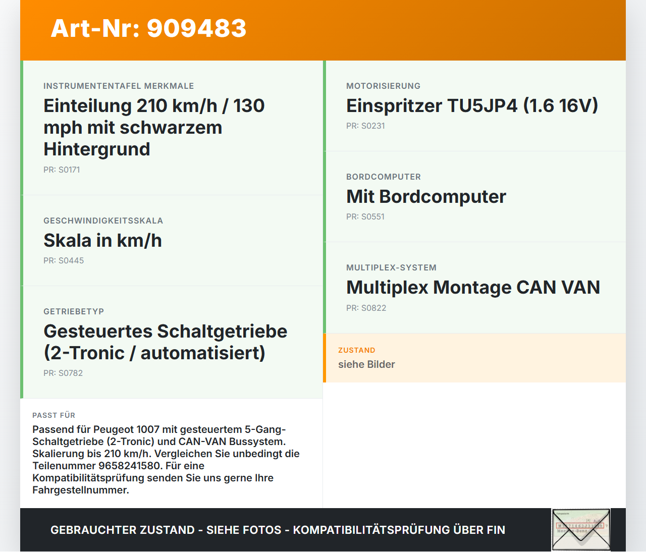 Peugeot 1007 05-09 1,6 80KW Kombiinstrument Tacho Peugeot 1007 05-09 18.08.2004 9658241580 A2C53106797 gebraucht Vorschau 3
