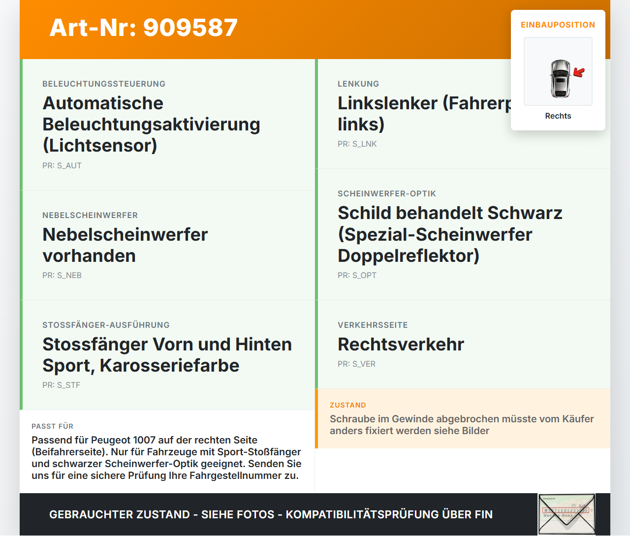 Peugeot 1007 05-09 Nebelscheinwerfer Rechts orig Peugeot 1007 05-09 18.08.2004 6208E1 gebraucht Vorschau 3