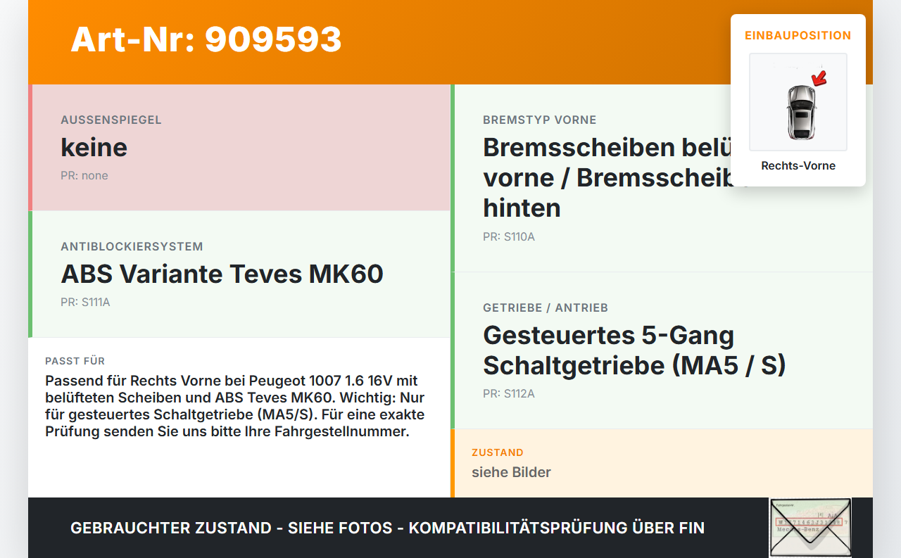 Peugeot 1007 05-09 1,6 80KW Achsschenkel Radnabe Rechts Vorne Peugeot 1007 05-09 18.08.2004 364791 gebraucht Vorschau 3