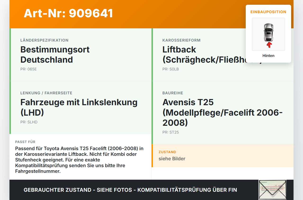 Toyota Avensis T25 06-08 Lim Heckwischer Scheibenwischer Hinten Wischarm Toyota Avensis T25 06-08 28.03.2007... Vorschau 3