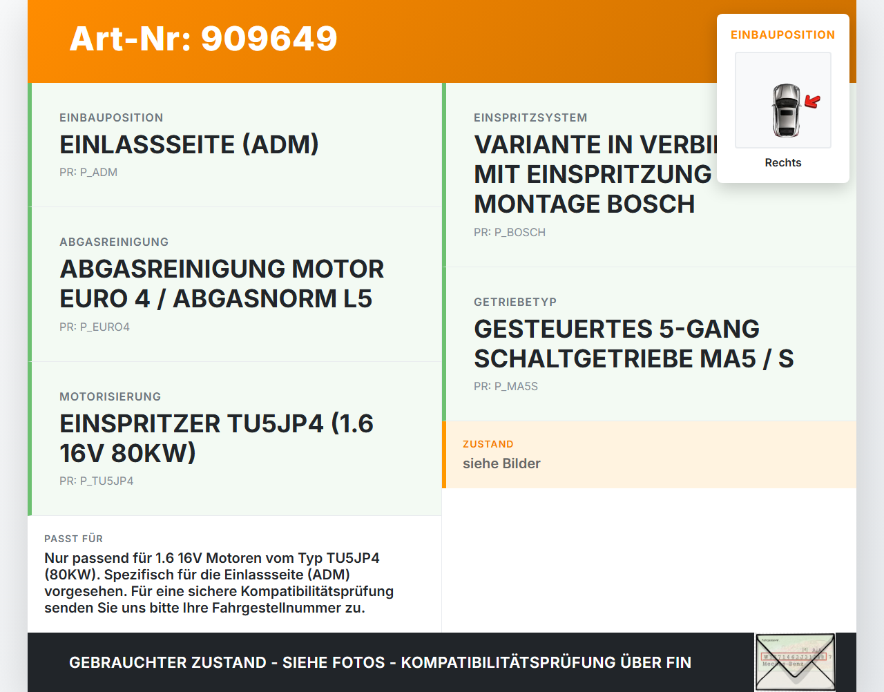Peugeot 1007 05-09 1,6 80KW TU5JP4 Nockenwelle Einlass Rechts Peugeot 1007 05-09 18.08.2004 0801Z0 gebraucht Vorschau 3