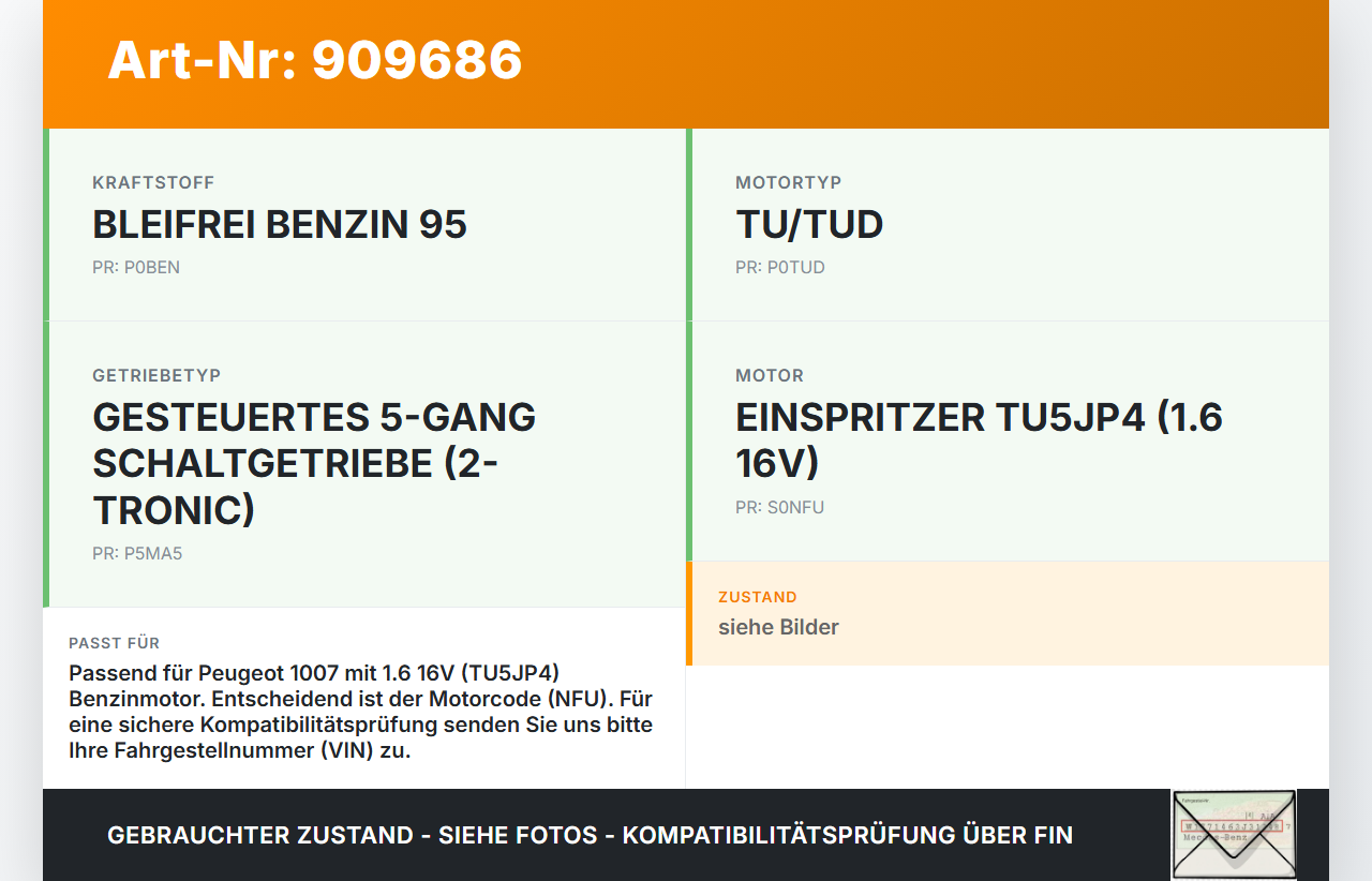 Peugeot 1007 05-09 1,6 80KW TU5JP4 Ölmessstab Öl Stab Peugeot 1007 05-09 18.08.2004 117488 gebraucht Vorschau 3