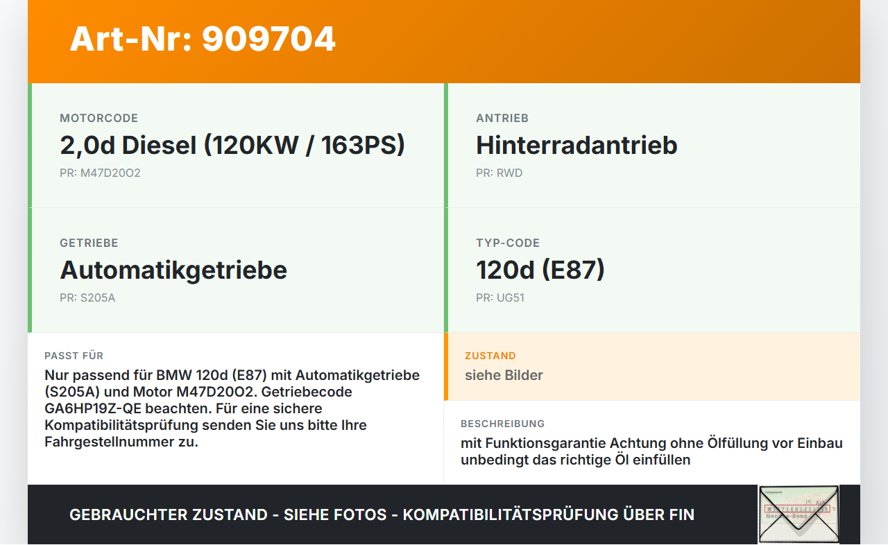 BMW E87 1er 04-07 2,0d 120KW GS6-37DZ Automatikgetriebe Getriebe ohne Wandler GA6HP19Z - QE BMW E87 1er 04-07... Vorschau 3