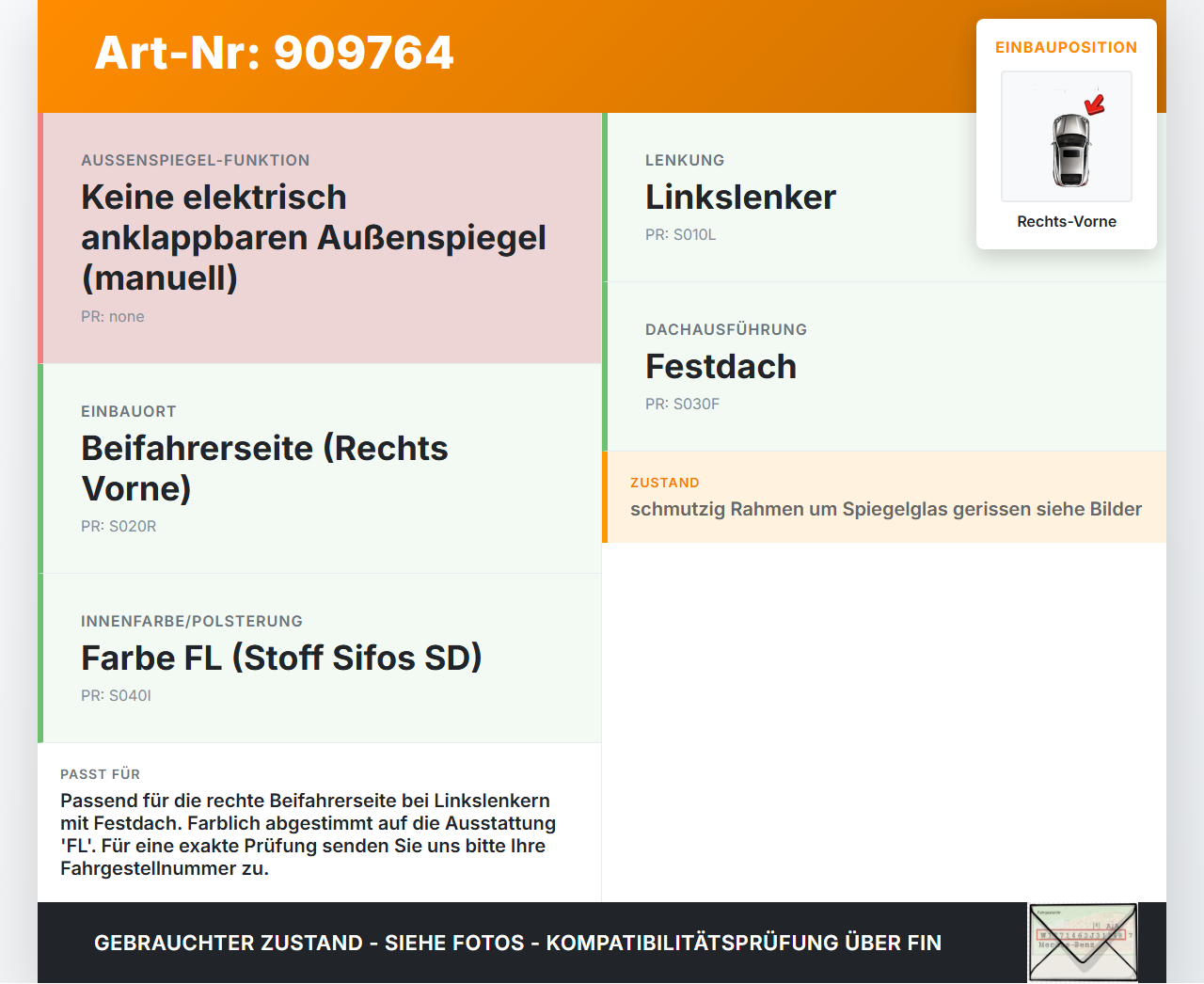 Peugeot 1007 05-09 1,6 80KW Sonnenblende für Beifahrer Sitz Rechts Vorne Peugeot 1007 05-09 18.08.2004 8143JN gebraucht Vorschau 3