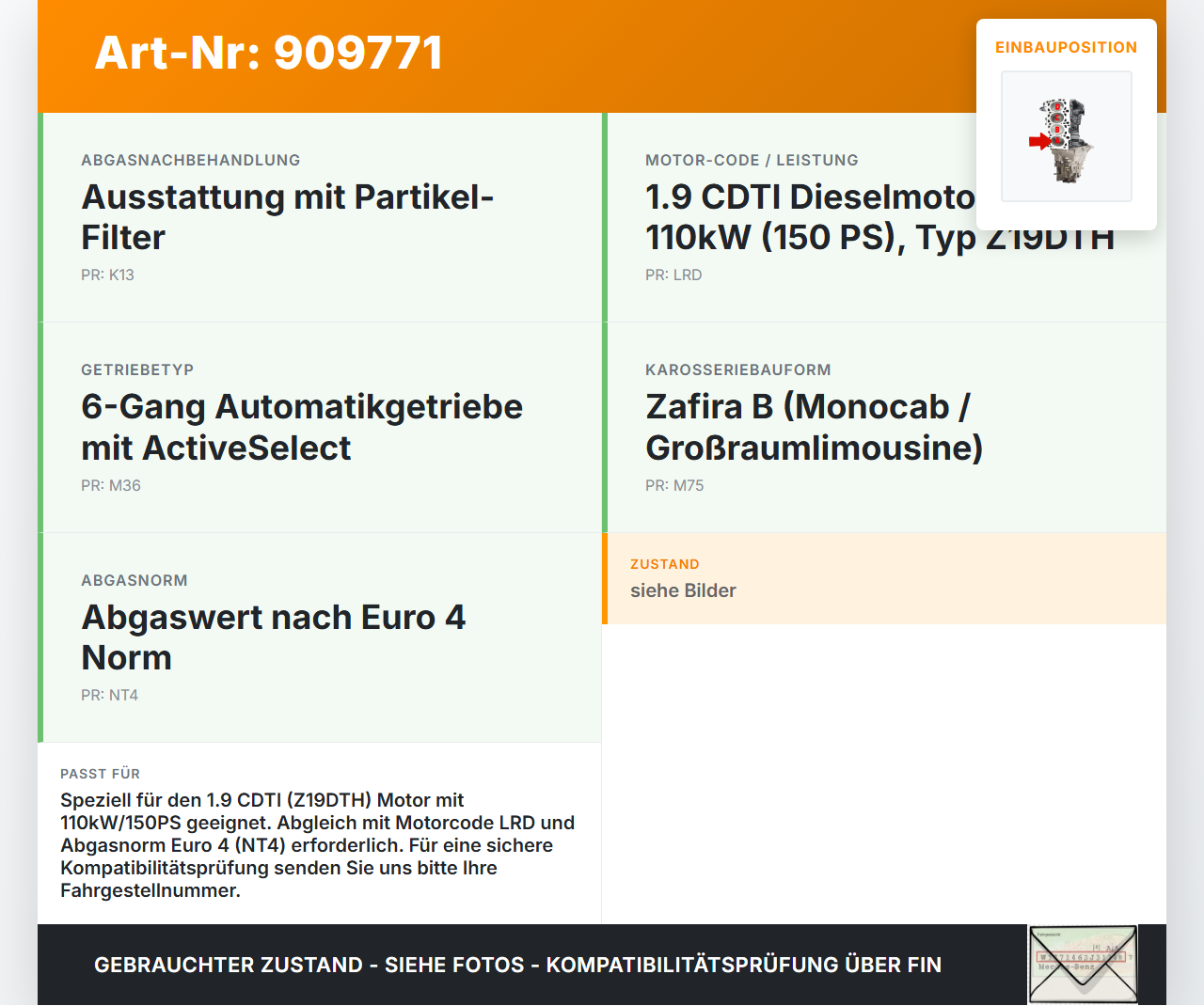 Opel Zafira B A05 05-08 CDTI  1,9 110KW Z19DTH Kolben mit Pleuel Pos A Opel Zafira B A05 05-08 13.09.2007 55203162... Vorschau 3