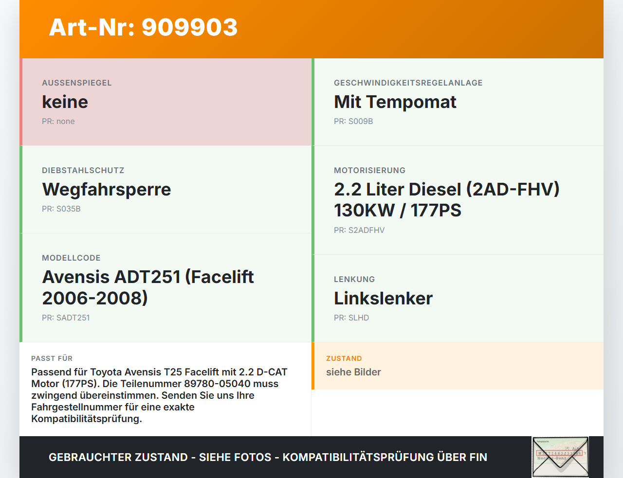 Toyota Avensis T25 06-08 2,2d 130KW Wegfahrsperre ECU Steuergerät Toyota Avensis T25 06-08 28.03.2007 8978005040... Vorschau 3