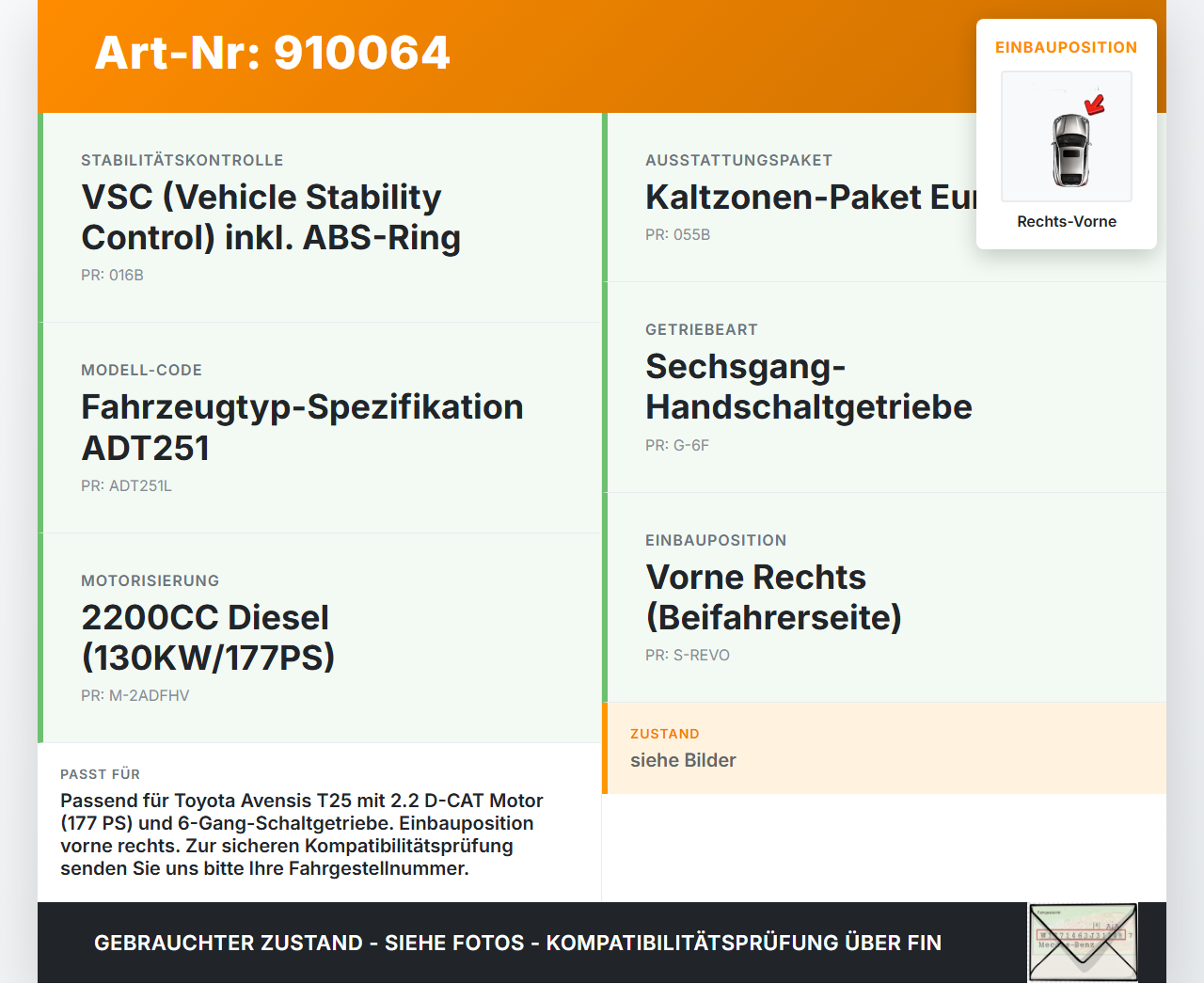 Toyota Avensis T25 06-08 2,2d 130KW Antriebswelle Gelenkwelle Rechts Vorne Toyota Avensis T25 06-08 28.03.2007... Vorschau 3