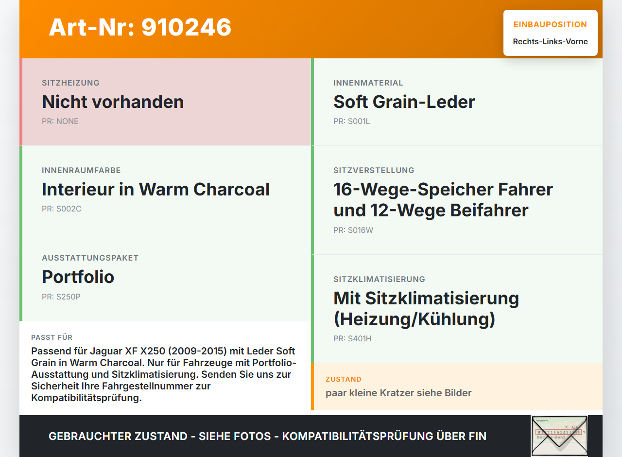 Jaguar XF X250 09-15 Lim Kopfstütze für Beifahrer Sitz Rechts oder Links Vorne Leder Jaguar XF X250 09-15... Vorschau 3
