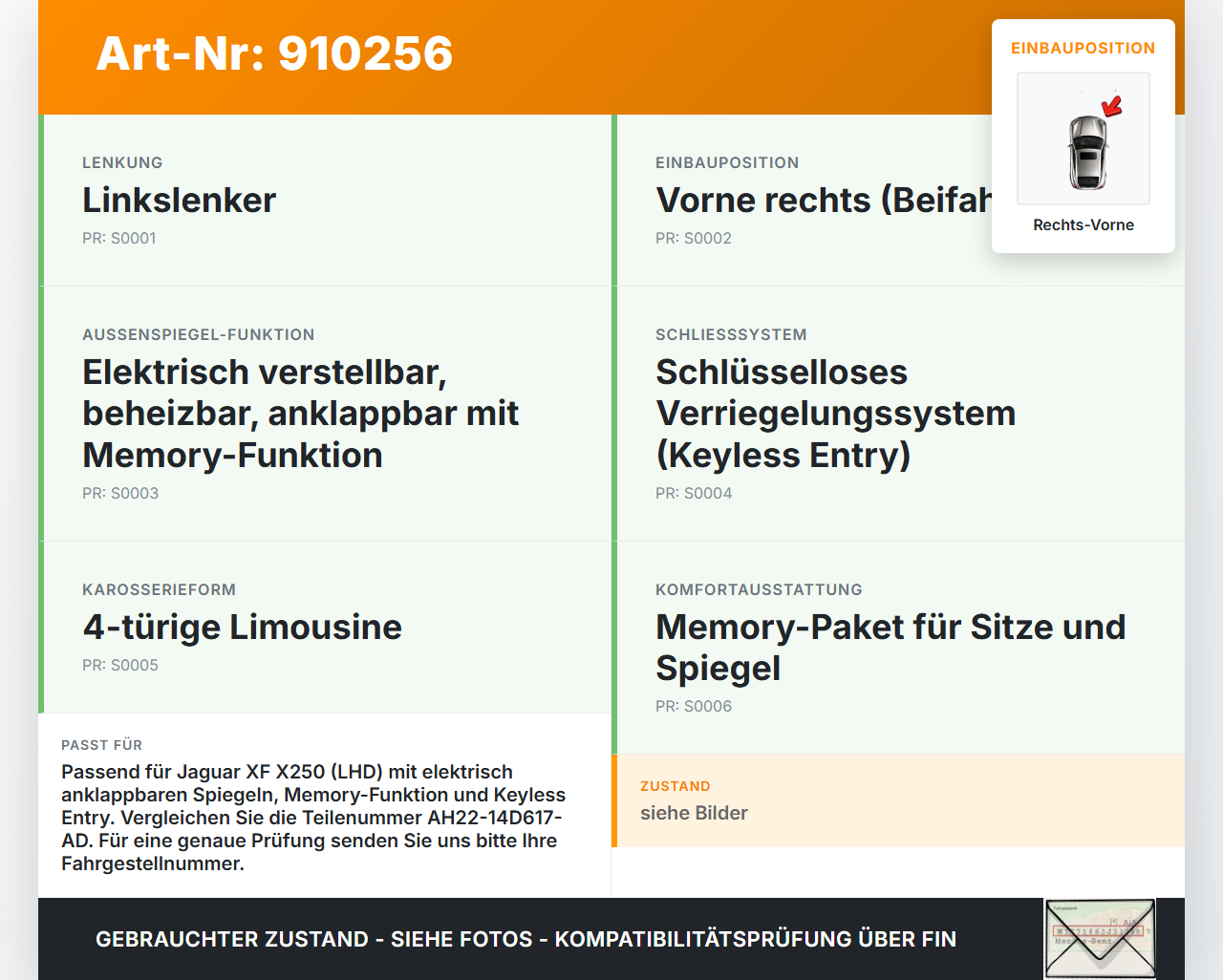 Jaguar XF X250 09-15 Steuergerät ECU Modul SG Türsteuergerät Rechts Vorne Jaguar XF X250 09-15 25.03.2009 C2D10881... Vorschau 3