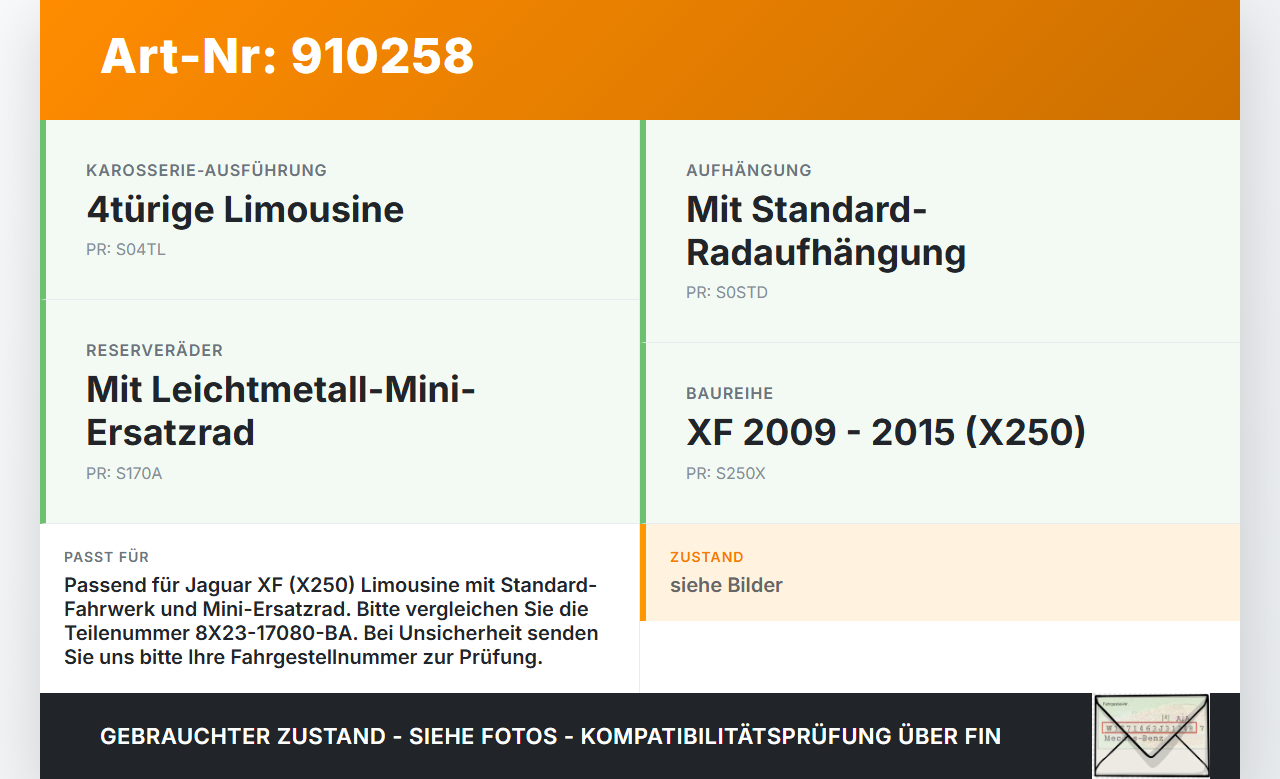 Jaguar XF X250 09-15 Wagenheber Jaguar XF X250 09-15 25.03.2009 C2Z10522 8X23-17080-BA gebraucht Vorschau 3