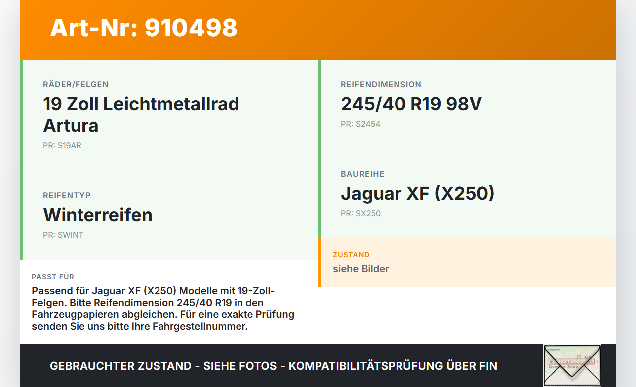 Jaguar XF X250 09-15 1x Reifen Winterreifen Nexen 245/40R19 98V 5.7mm Jaguar XF X250 09-15 25.03.2009 gebraucht Vorschau 3