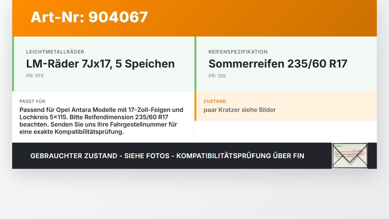 Opel Antara 07-11 4 x Kompletträder Aluminiumfelge Sommerreifen 235/60R17 5X115 Opel Antara 07-11 28.03.2008 gebraucht Vorschau 3