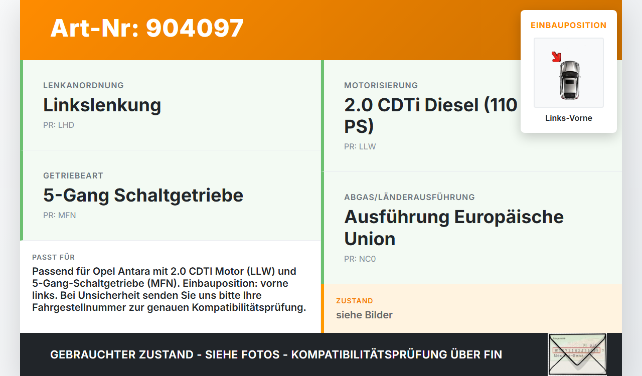 Opel Antara 07-11 CDTI 2,0 110KW Antriebswelle Gelenkwelle Links Vorne Opel Antara 07-11 28.03.2008 gebraucht Vorschau 3