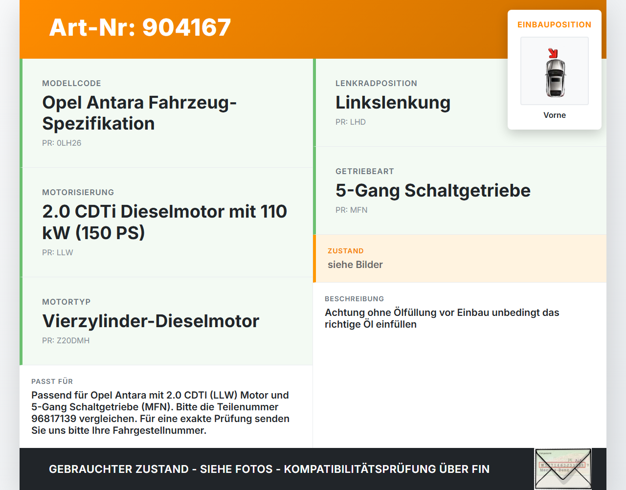 Opel Antara 07-11 CDTI 2,0 110KW Differential Vorderachsgetriebe Vorne Opel Antara 07-11 28.03.2008 96625200... Vorschau 3