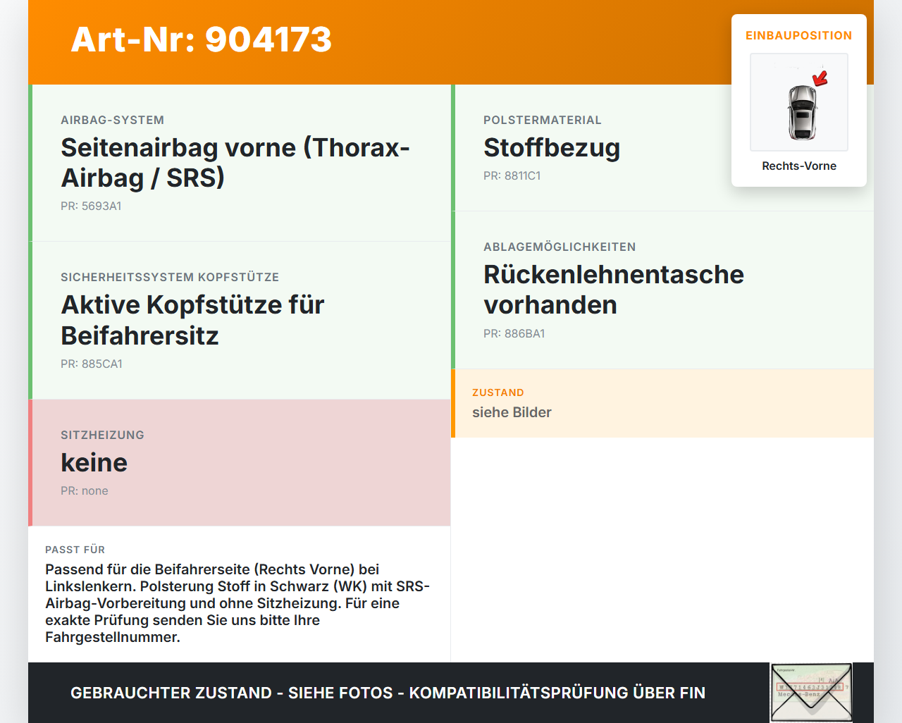 Kia Sportage SL 10-15 Sitzbezug Rückenpolster Rechts Vorne für Beifahrer Sitz SRS Kia Sportage SL 10-15 03.03.2010... Vorschau 3