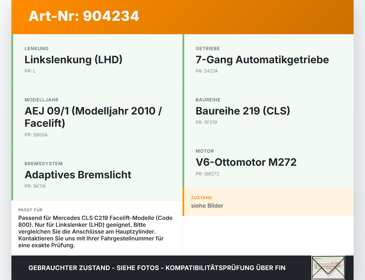 Mercedes C219 CLS 08-10 Hauptbremszylinder Bremszylinder Mercedes C219 CLS 08-10 19.11.2009 A0064301301 gebraucht Vorschau 3