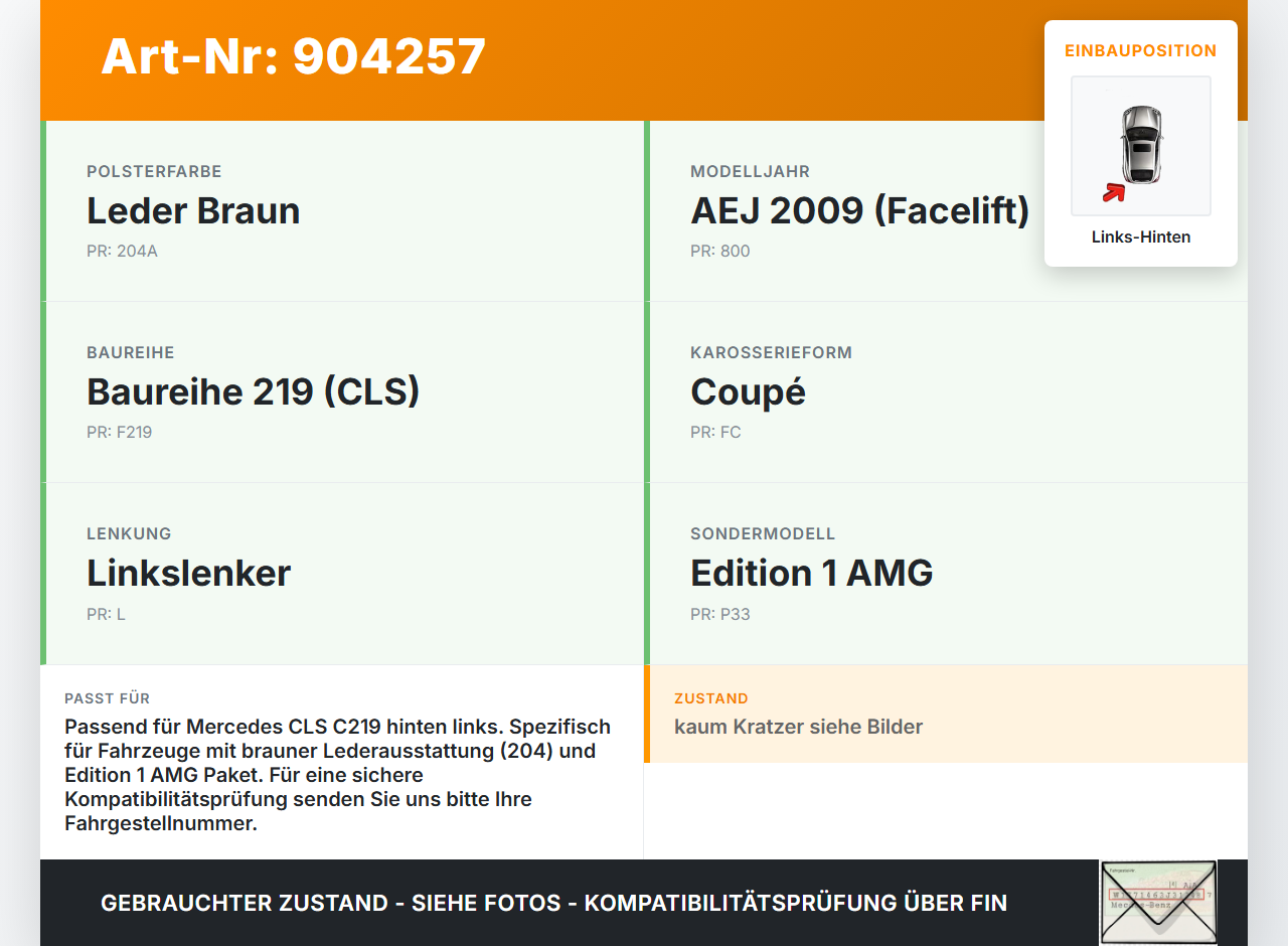 Mercedes C219 CLS 08-10 Einstiegsleiste Links Hinten Mercedes C219 CLS 08-10 19.11.2009 gebraucht Vorschau 3