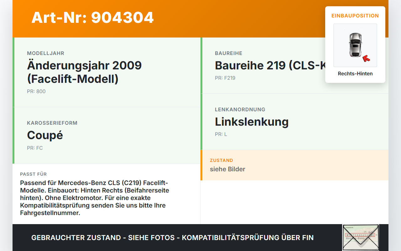 Mercedes C219 CLS 08-10 Fensterheber ohne Fensterhebermotor Rechts Hinten Mercedes C219 CLS 08-10 19.11.2009... Vorschau 3