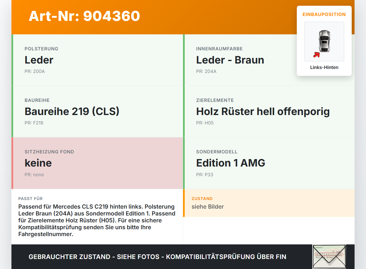 Mercedes C219 CLS 08-10 Türverkleidung Türpappe Leder Links Hinten LEDER BRAUN 204A Mercedes C219 CLS 08-10... Vorschau 3