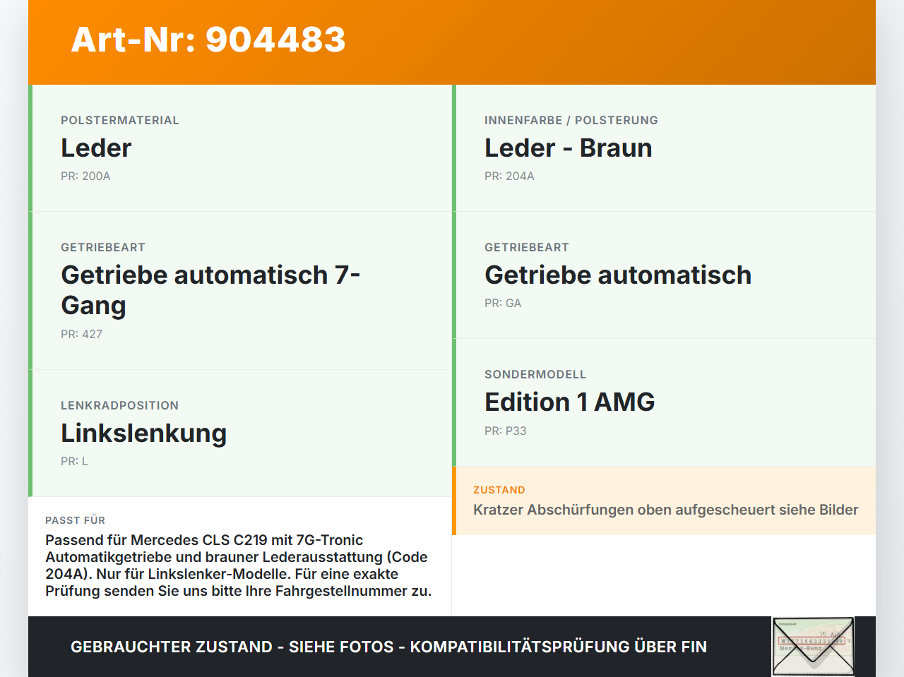 Mercedes C219 CLS 08-10 Autom Schaltsack Schaltmanschette Schaltknauf LEDER BRAUN 204A Mercedes C219 CLS 08-10... Vorschau 3