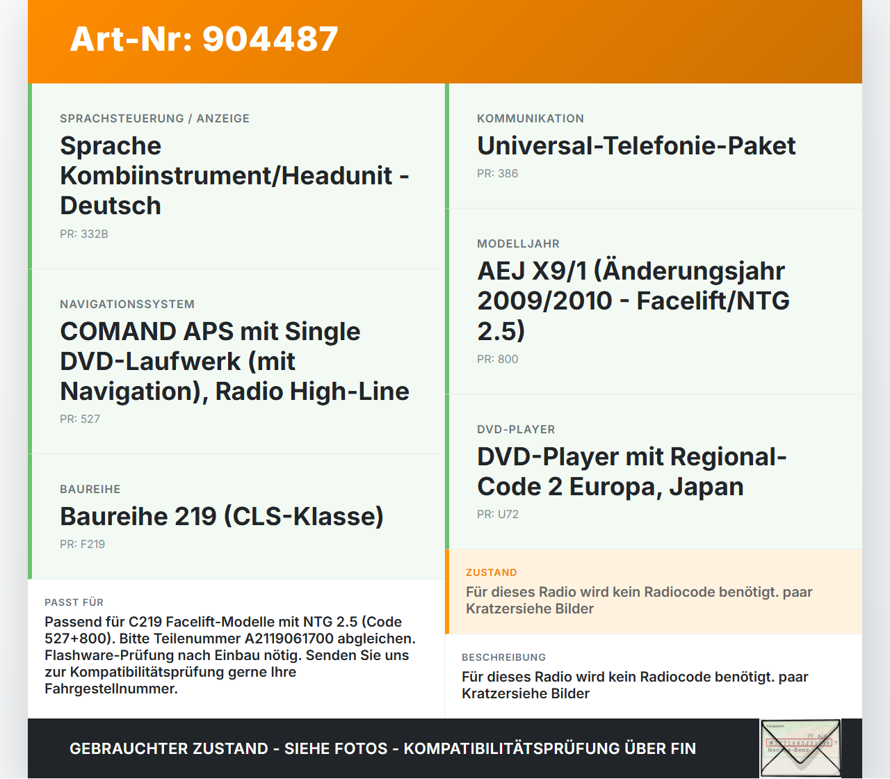 Mercedes C219 CLS 08-10 Navigationssystem Navi Command APS BD0880 Mercedes C219 CLS 08-10 19.11.2009 A2199001500... Vorschau 3