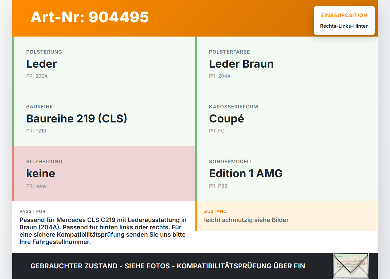 Mercedes C219 CLS 08-10 Leder Kopfstütze Rechts oder Links Hinten LEDER BRAUN 204A Mercedes C219 CLS 08-10... Vorschau 3