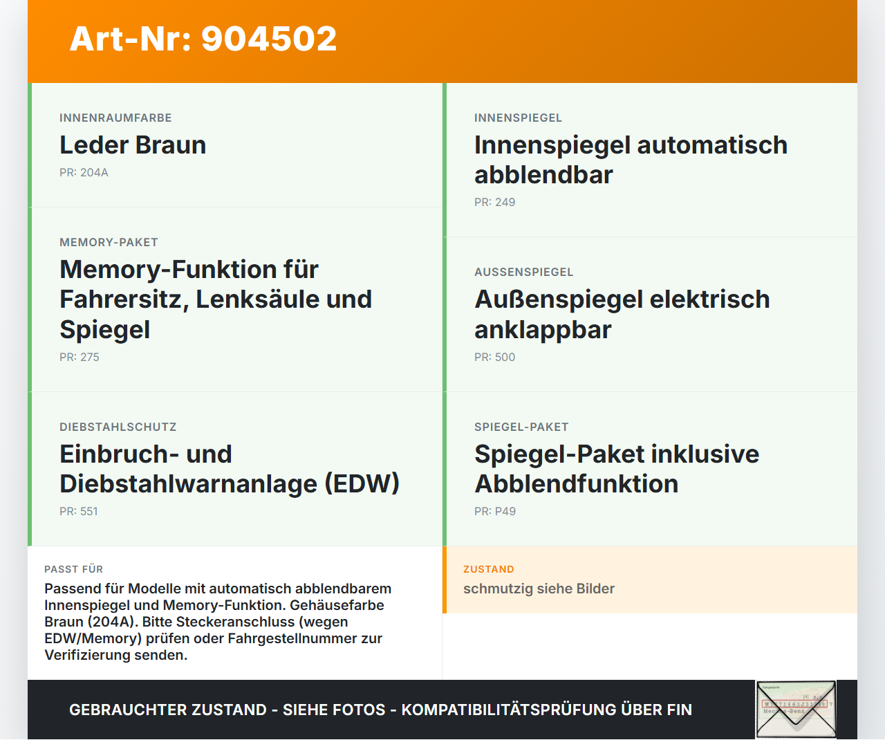 Mercedes C219 CLS 08-10 Innenspiegel Spiegel Innen Mercedes C219 CLS 08-10 19.11.2009 A2118104117 gebraucht Vorschau 3