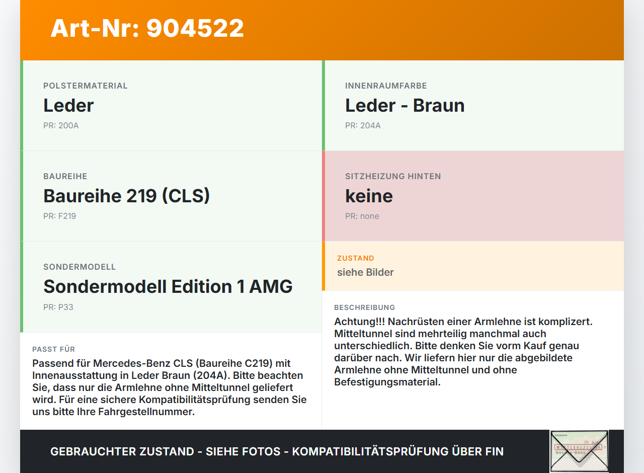 Mercedes C219 CLS 08-10 Armlehne Mittelarmlehne für Rücksitzbank LEDER BRAUN 204A Mercedes C219 CLS 08-10... Vorschau 3