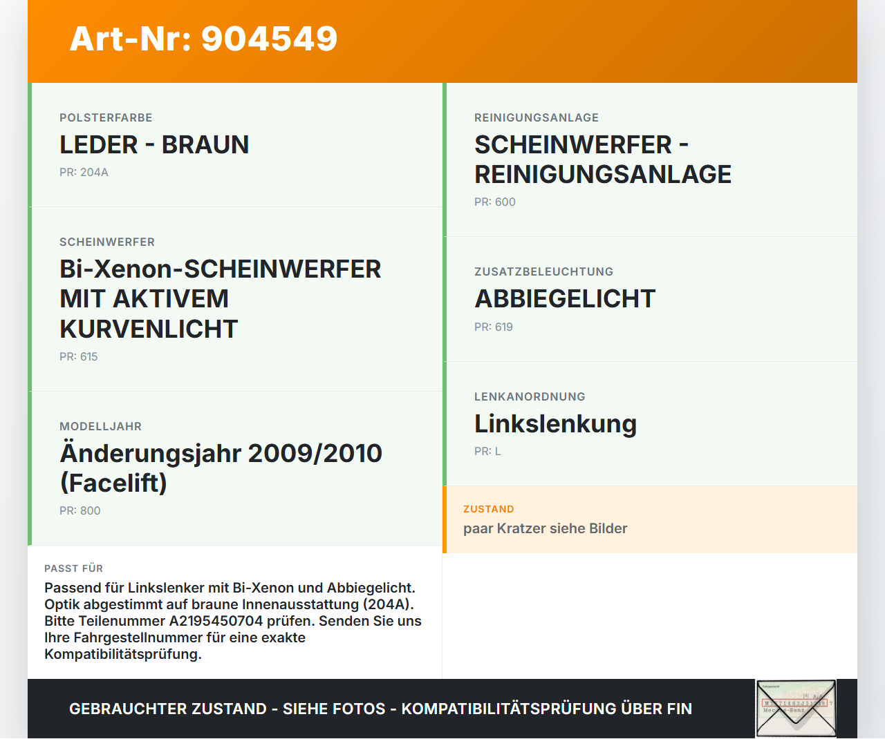 Mercedes C219 CLS 08-10 Lichtschalter Schalter Mercedes C219 CLS 08-10 19.11.2009 A2195450704 04059140 gebraucht Vorschau 3
