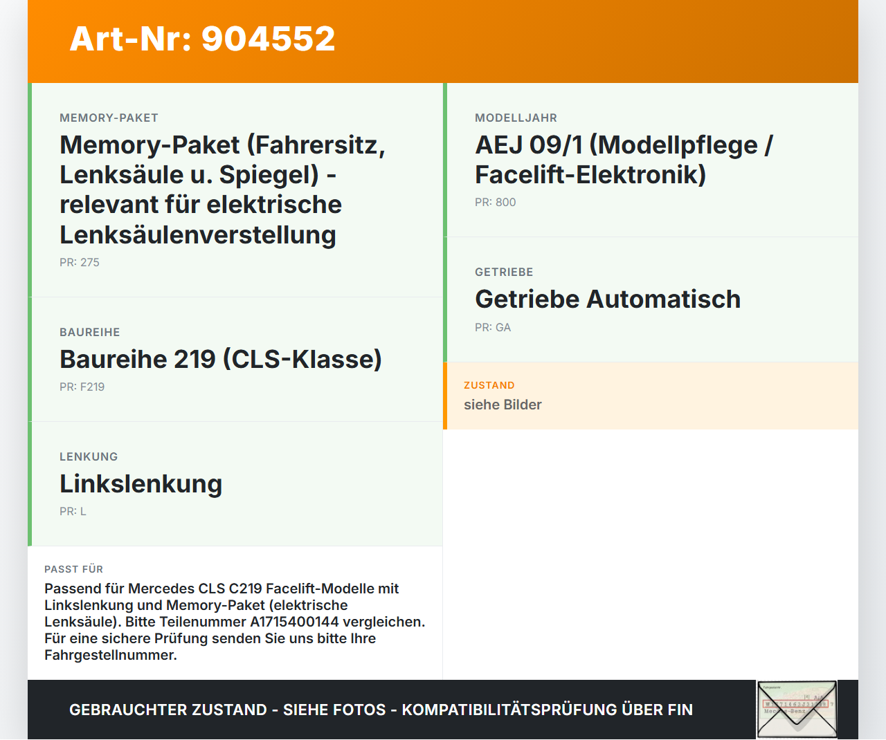 Mercedes C219 CLS 08-10 Lenkstockschalter Blinker Wischer Kombischalter Mercedes C219 CLS 08-10 19.11.2009... Vorschau 3