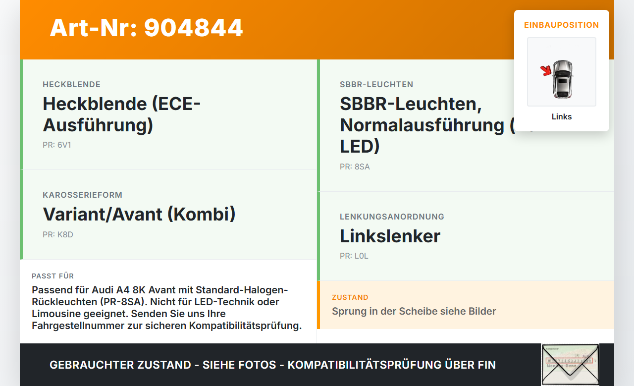 Audi A4 8K B8 QU 08-11 Kombi Rückleuchte Rücklicht Heckleuchte Links orig Audi A4 8K B8 QU 08-11 07.02.2008... Vorschau 3