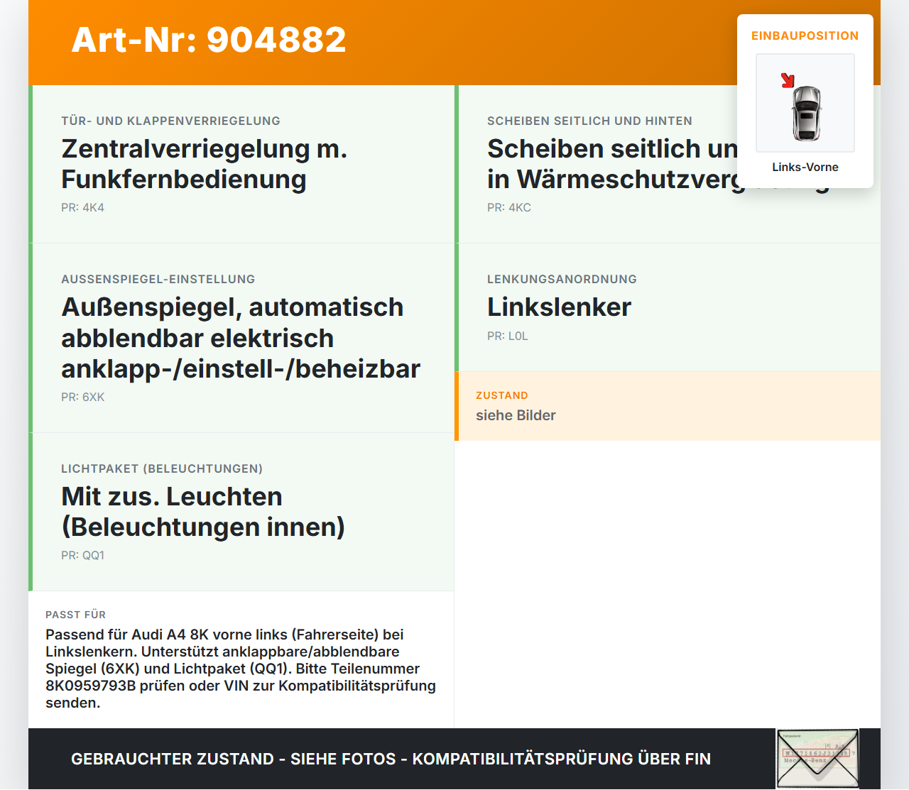 Audi A4 8K B8 QU 08-11 Steuergerät ECU Modul Türsteuergerät SG Links Vorne Audi A4 8K B8 QU 08-11 07.02.2008... Vorschau 3