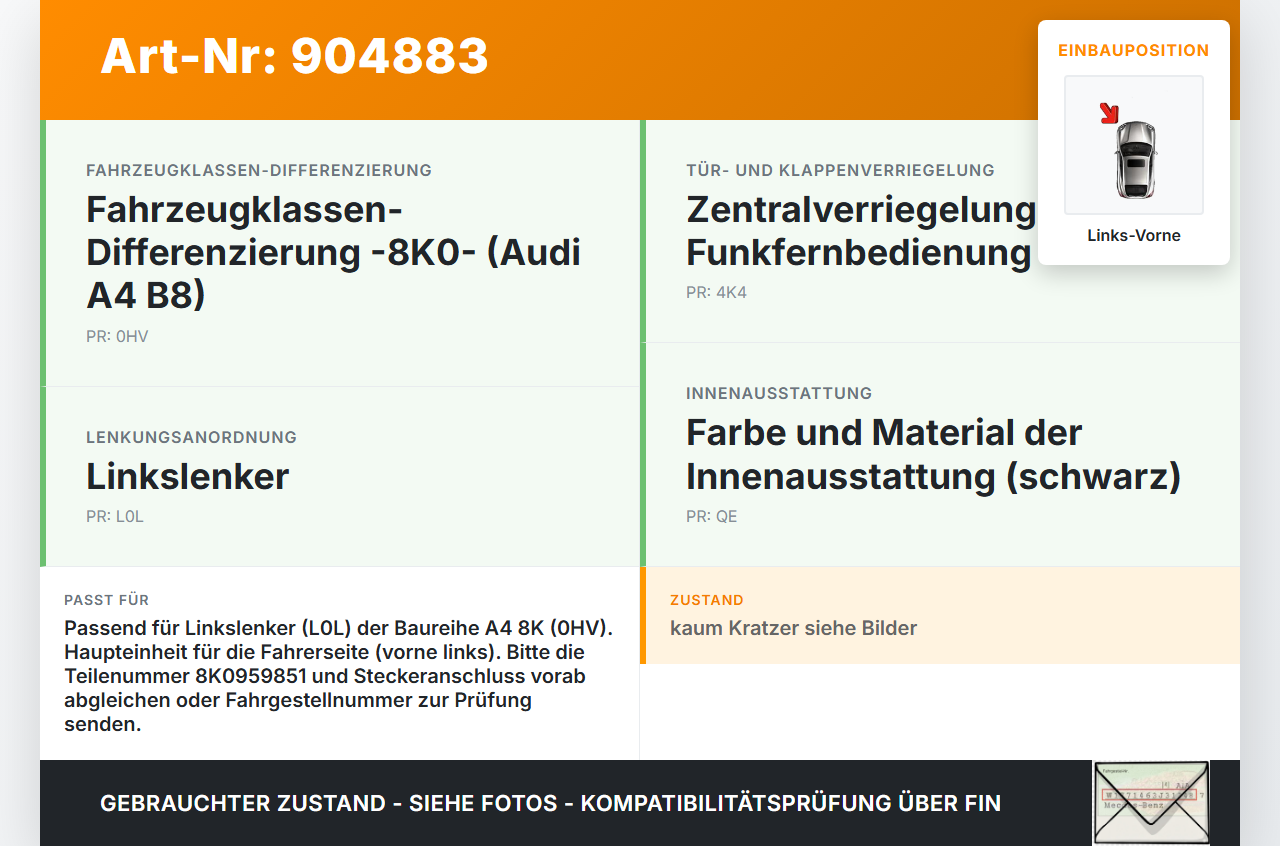 Audi A4 8K B8 QU 08-11 Kombi Fensterheberschalter Schalter Links Vorne Audi A4 8K B8 QU 08-11 07.02.2008 8K0959565C... Vorschau 3