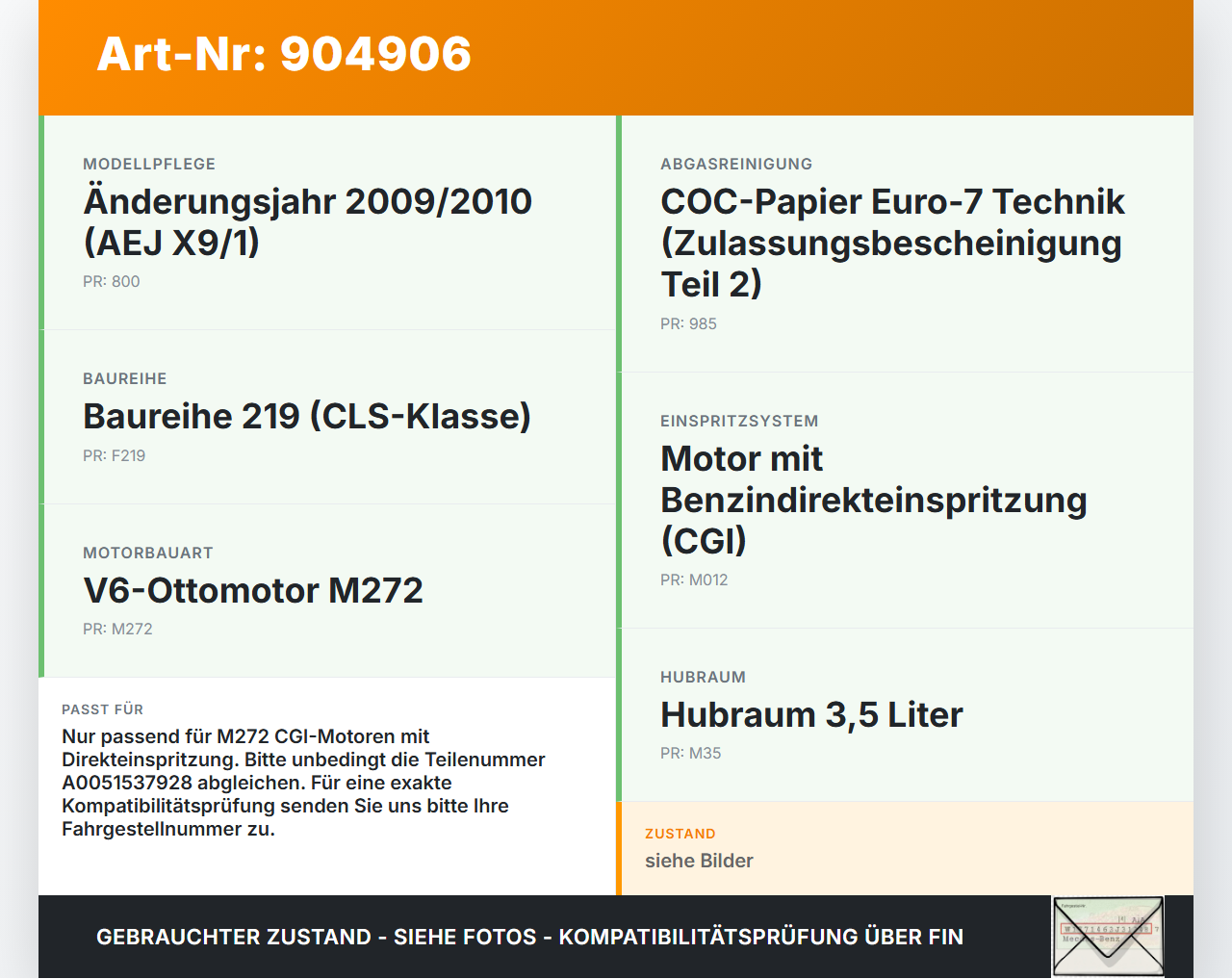 Mercedes C219 CLS 08-10 350 CGI 3,5 215KW Sensor Abgassensor Abgastemperatur Mercedes C219 CLS 08-10 19.11.2009... Vorschau 3