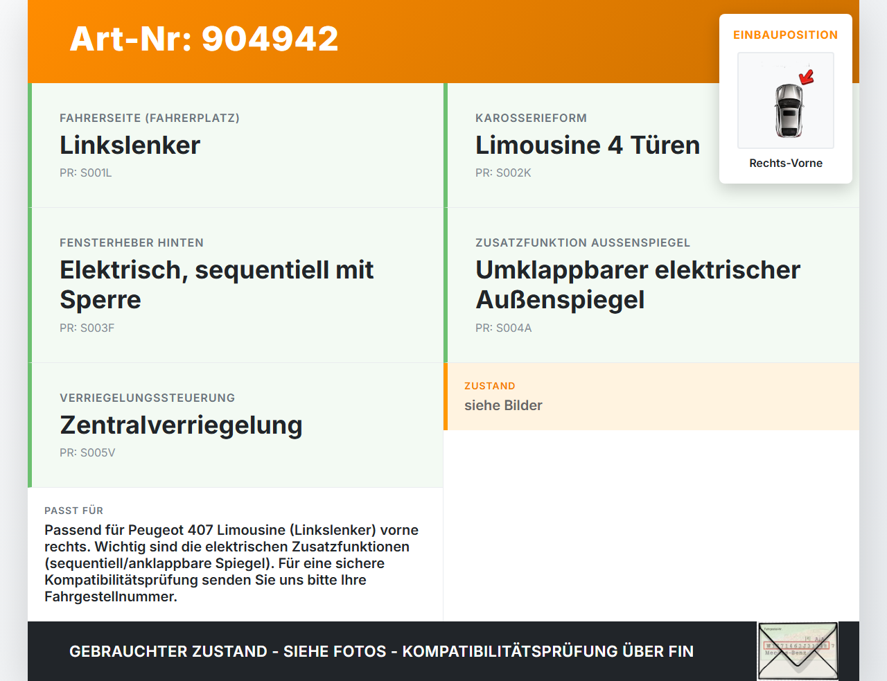 Peugeot 407 6E 04-08 Lim Fensterhebermotor Rechts Vorne Peugeot 407 6E 04-08 15.03.2005 9646594480 995189-106... Vorschau 3
