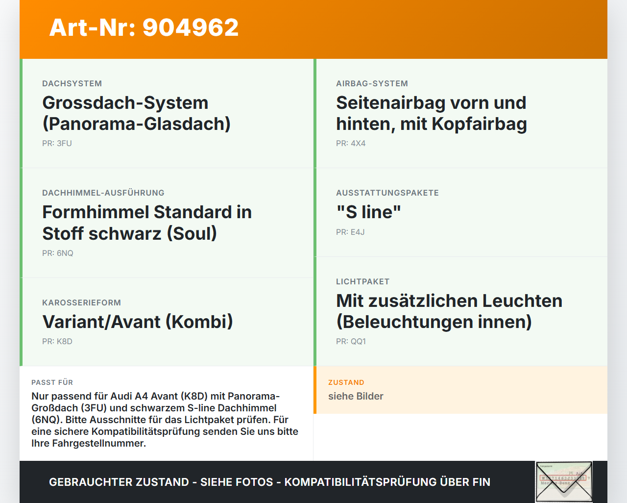 Audi A4 8K B8 QU 08-11 Kombi Verkleidung für Himmel Dach Soul Schwarz Audi A4 8K B8 QU 08-11 07.02.2008 8K9867505E... Vorschau 3