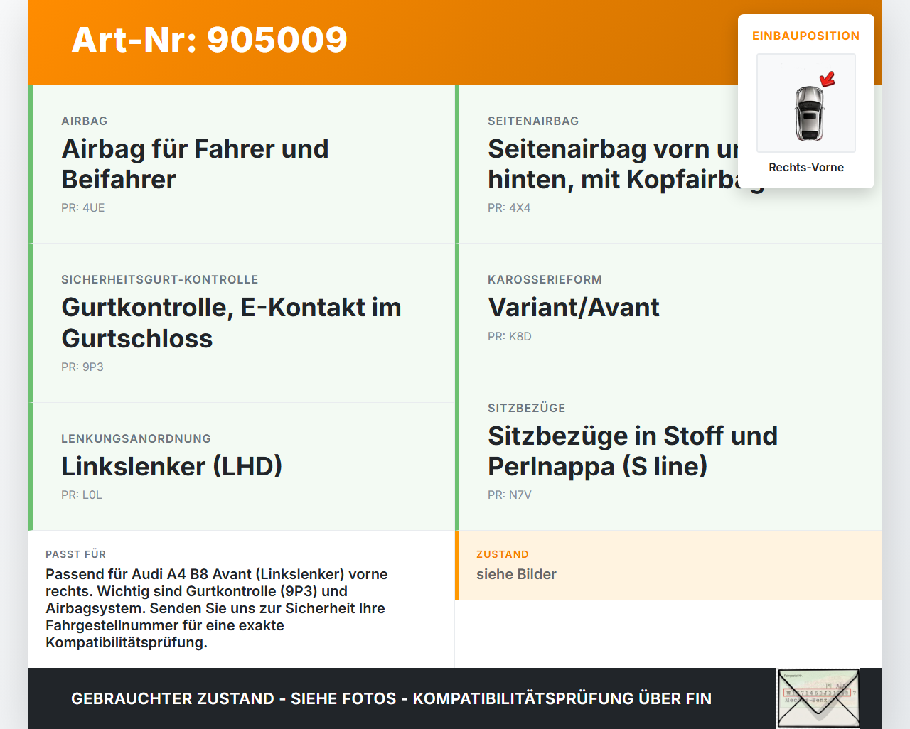 Audi A4 8K B8 QU 08-11 Kombi Gurt Sicherheitsgurt Gurtstraffer Beifahrer Rechts Vorne Audi A4 8K B8 QU 08-11... Vorschau 3