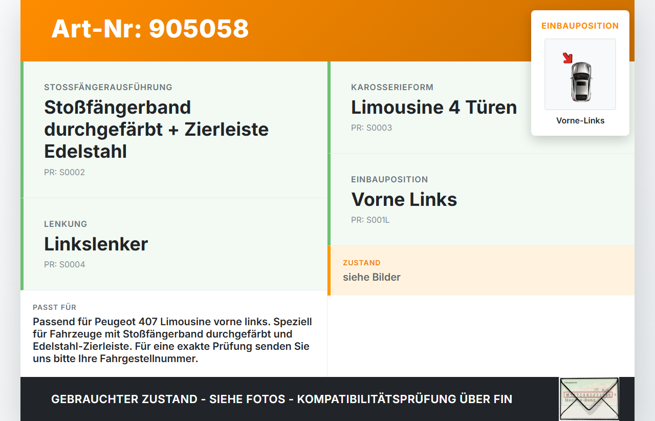 Peugeot 407 6E 04-08 Träger Verbinder Stoßstange Vorne Links Peugeot 407 6E 04-08 15.03.2005 gebraucht Vorschau 3