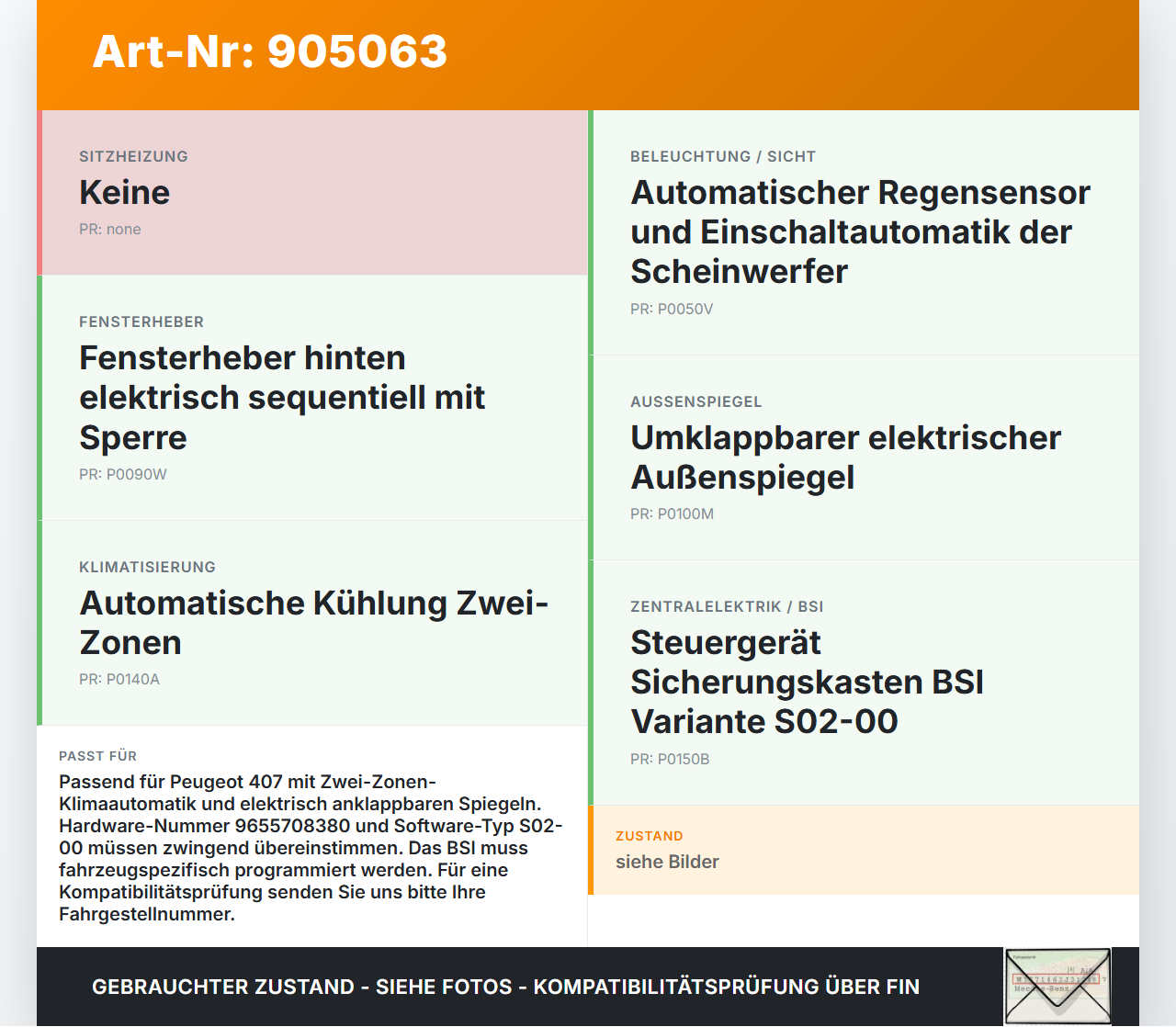 Peugeot 407 6E 04-08 Steuergerät Sicherungskasten Zentralelektrik BSI-S02-00 Peugeot 407 6E 04-08 15.03.2005 6580FW... Vorschau 3