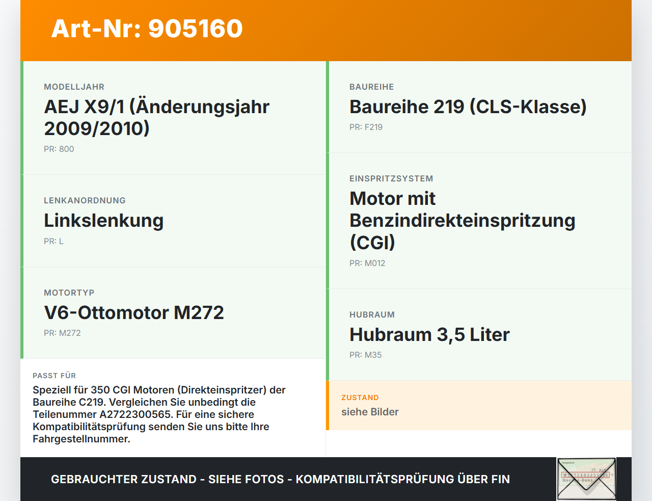 Mercedes C219 CLS 08-10 350 CGI 3,5 215KW 272985 Unterdruckpumpe Vakuumpumpe Mercedes C219 CLS 08-10 19.11.2009... Vorschau 3