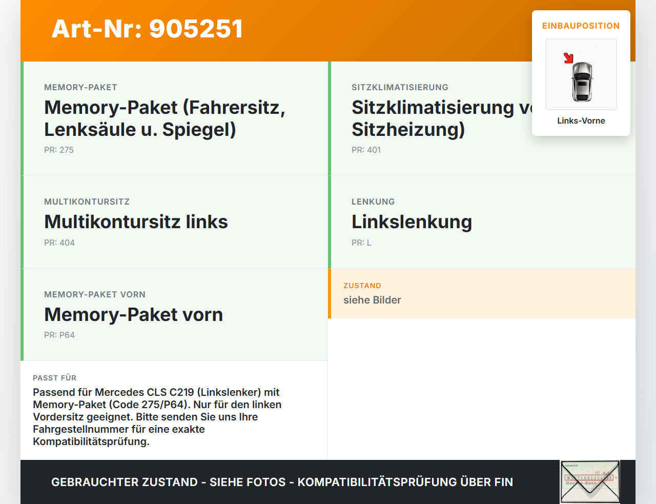 Mercedes C219 CLS 08-10 Stellmotor für Elektr. Sitzverstellung Links Vorne Mercedes C219 CLS 08-10 19.11.2009... Vorschau 3