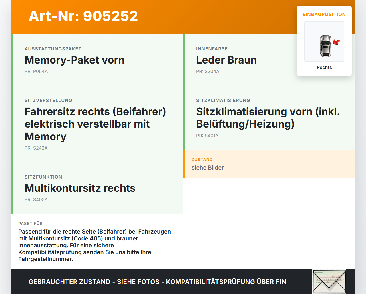 Mercedes C219 CLS 08-10 Schalter Konturverstellung Rechts Mercedes C219 CLS 08-10 19.11.2009 A2118000878 gebraucht Vorschau 3