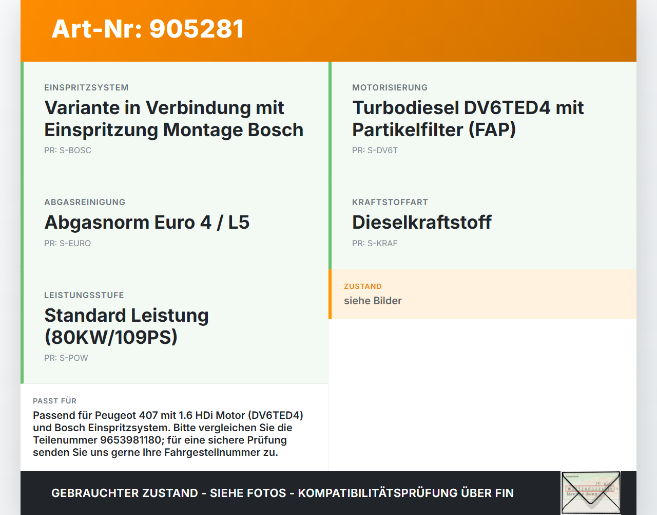 Peugeot 407 6E 04-08 1,6d 80KW Railsensor Drucksensor Peugeot 407 6E 04-08 15.03.2005 9653981180 55PP06-02 gebraucht Vorschau 3