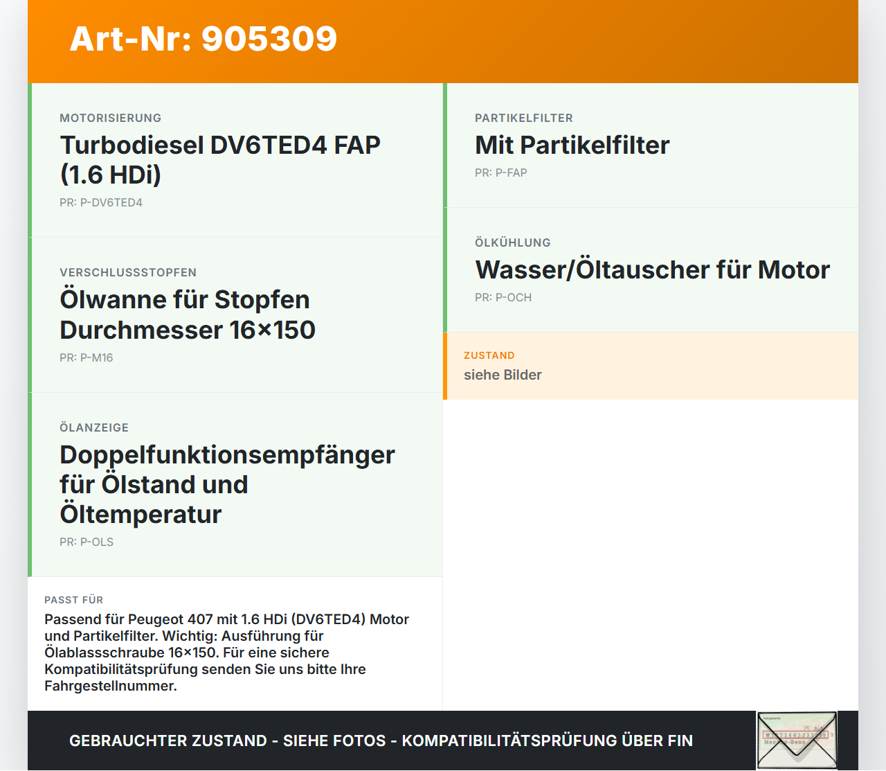Peugeot 407 6E 04-08 1,6d 80KW DV6TED4 9HZ Ölwanne Motorwanne Peugeot 407 6E 04-08 15.03.2005 9813973280 gebraucht Vorschau 3
