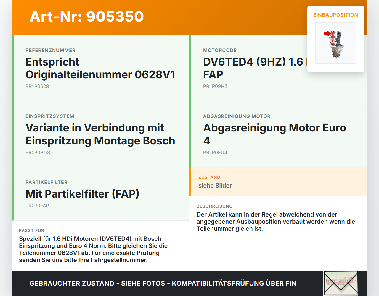 Peugeot 407 6E 04-08 1,6d 80KW DV6TED4 9HZ Kolben mit Pleuel Pos D Peugeot 407 6E 04-08 15.03.2005 0628V1 gebraucht Vorschau 3